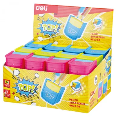 Точилка для карандашей Deli ER00300 PoP, ручная, 2 отверстия, пластик, ассорти