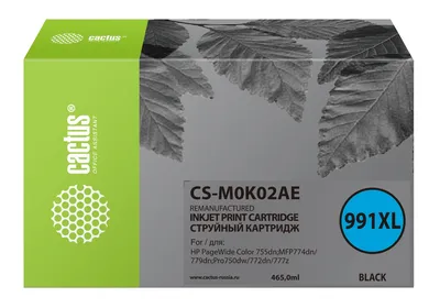 Картридж Cactus CS-M0K02AE (991XL), черный, 465 мл, для HP PageWide