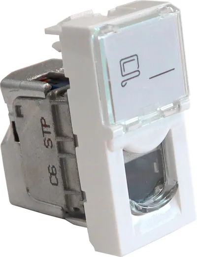 Вставка Lanmaster LAN-SIP-22S6-WH, Mosaic 22.5x45, RJ-45 STP, кат.6, белая