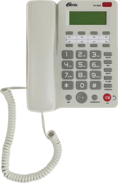 Телефон проводной Ritmix RT-550, определитель номера, дисплей, белый