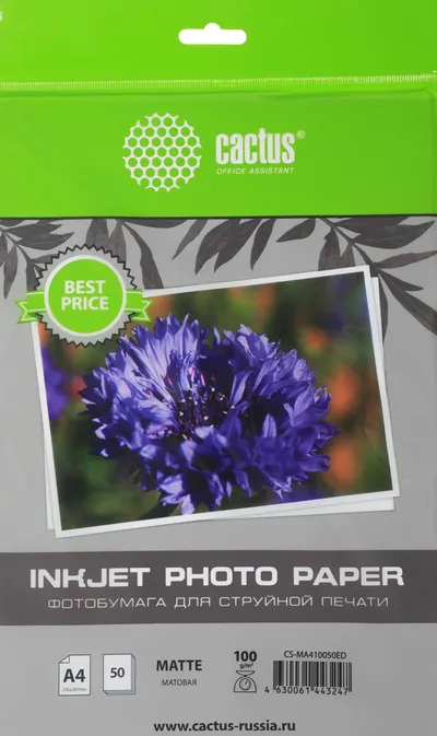 Фотобумага Cactus CS-MA410050ED, A4, 100 г/м², 50 л., матовая