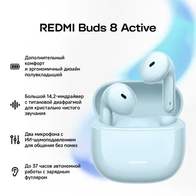 Гарнитура Xiaomi Redmi Buds 8 Active (BHR08JPGL), TWS, Bluetooth 5.4, IP54