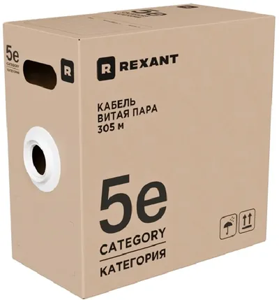Кабель витая пара REXANT 01-0023-R, U/UTP cat.5e, 2 пары, 305м, внутренний