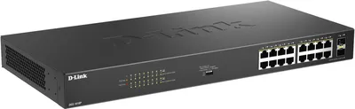 Коммутатор D-Link DGS-1018P/B1A, 16×1 Гбит/с PoE 802.3af/at, 2×SFP, бюджет 240 Вт