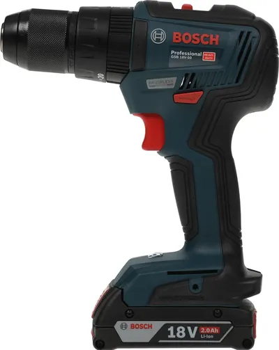 Дрель-шуруповерт Bosch GSB 18V-50, аккумуляторная, 18 В, 2 А·ч, 50 Н·м, кейс