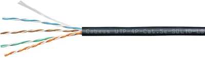 Кабель Cabeus UTP-4P-Cat.5e-SOLID-LSZH-BK, U/UTP, Cat.5e, 4 пары, 305м, LSZH, чёрный
