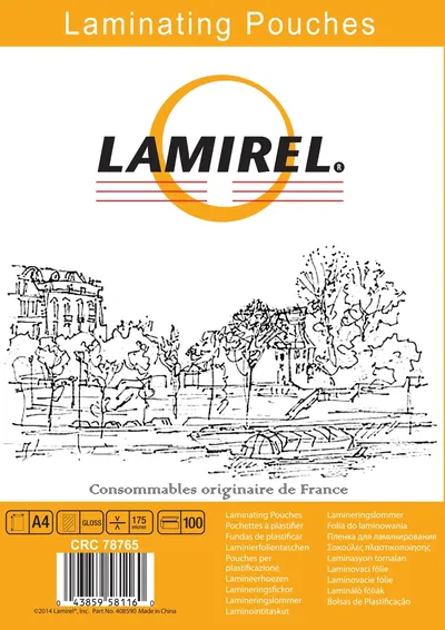 Плёнка для ламинирования Fellowes LA-78765, A4, 175 мкм, глянцевая, 100 шт