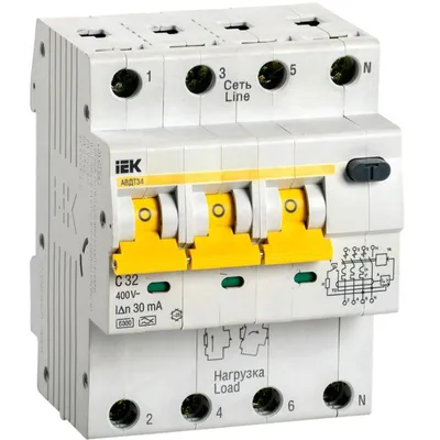 Дифференциальный автомат iEK MAD22-6-032-C-30, 4п (3P+N), C 32 А, 30 мА, тип A, 6 кА