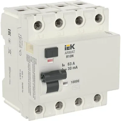 Выключатель дифференциального тока IEK ARMAT R10N AR-R10N-4-063C030, 4P, 63 А, 30 мА, тип AC