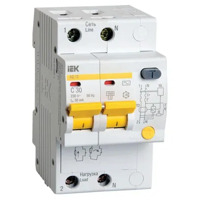 Автоматический выключатель IEK MAD10-2-032-C-030 АД12, 2П, 32 А, 30 мА, тип C