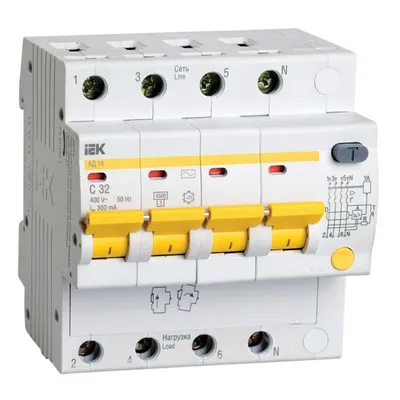 Дифференциальный автомат IEK АД-14 MAD10-4-032-C-300, 4P, 32 А, 300 мА, тип AC, 4.5 кА