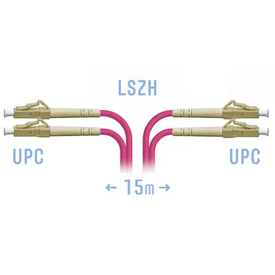 Патч-корд оптический SNR SNR-PC-LC/UPC-MM4-DPX-15m, LC/UPC-LC/UPC, MM OM4, 15м