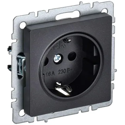 Розетка IEK BRITE BR-R11-16-K02, 1-местная, с заземлением, 16 А, 230 В, чёрная