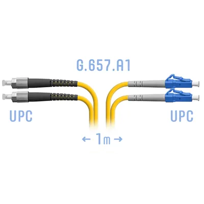 Патч-корд оптический SNR SNR-PC-LC/UPC-FC/UPC-DPX-A-1m, LC/UPC–FC/UPC, SM G.657.A1, Duplex, 1 м