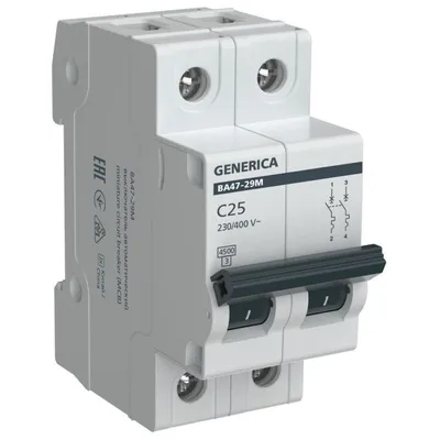 Автоматический выключатель IEK MVA21-2-025-C-G, 2P, 25 А, 4,5 кА, C