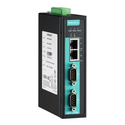 NPort IA5250A-T, 2-портовый усовершенствованный преобразователь RS-232/422/485 в Ethernet с расширенным диапазоном температур, MOXA