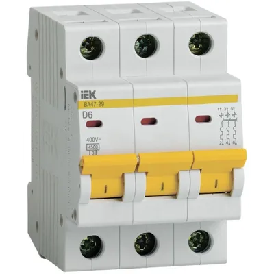 Автоматический выключатель IEK ВА47-29 MVA20-3-006-D, 3P, 6 А, D, 4,5 кА