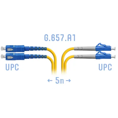 Патч-корд оптический SNR SNR-PC-LC/UPC-SC/UPC-DPX-A-5m, LC/UPC–SC/UPC, SM G.657.A1, Duplex, 5 м