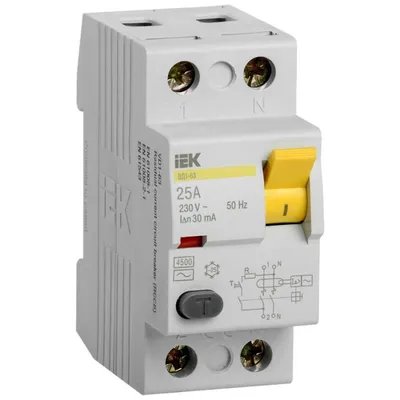 Выключатель дифференциального тока IEK MDV10-2-025-030 (ВД1-63), 2п, 25 А, 30 мА, тип AC