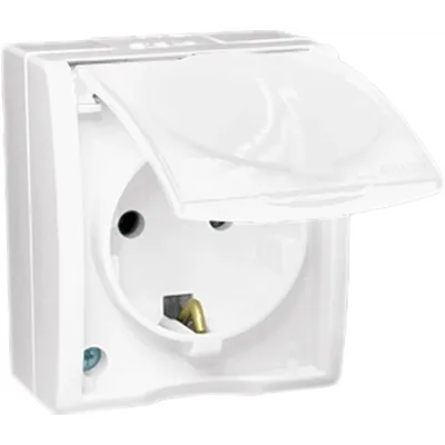 Розетка Simon 1594432-030, 1-мест., 16А, IP54, Schuko, с крышкой, белый