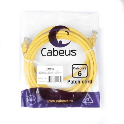 Патч-корд Cabeus PC-UTP-RJ45-Cat.6-3m-YL-LSZH, Cat.6, UTP, RJ45, 3м, желтый, LSZH