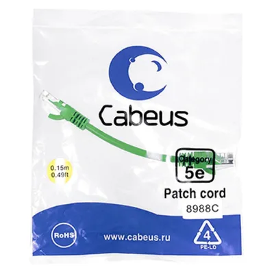 Патч-корд Cabeus PC-UTP-RJ45-Cat.5e-0.15m-GN, U/UTP, Cat.5e, 0.15м