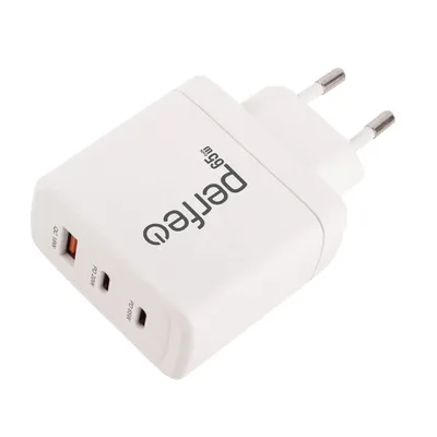 Сетевое зарядное устройство Perfeo I4664, GaN, 65 Вт, USB-A + 2×USB-C, белое