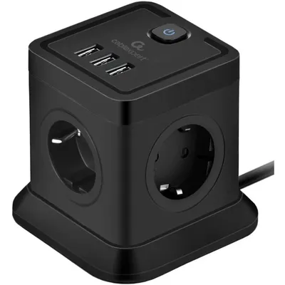 Сетевой фильтр Cablexpert TWR-4-U3-B-3, 4 розетки, 10А, 3×USB, 3м