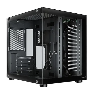 Корпус Ginzzu V100, mATX, сталь, закалённое стекло, 1×USB 3.0, 1×USB 2.0, чёрный