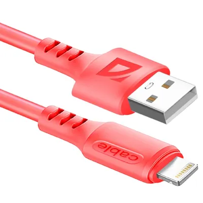 Кабель Defender F207, USB-A — Lightning, 1 м, 2.4 А, красный