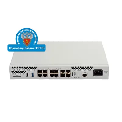 ELTEX ESR-200 FSTEC Межсетевой экран A4, 4x10/100/1000BASE-T, 4xCombo 10/100/1000BASE-T/1000BASE-X SFP, 1xUSB 2.0, 1xUSB3.0, 1 слот для SD-карт, 4 ГБ RAM, 1 ГБ NAND-Flash, 220 В AC