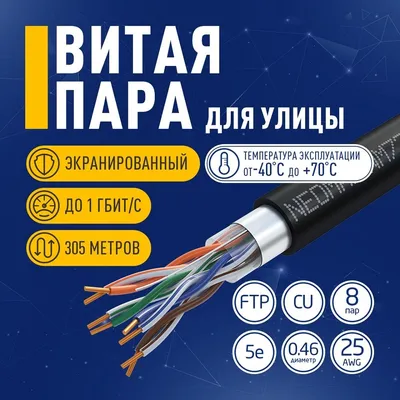 Кабель Neomax NM721032-P, F/UTP Cat.5e, 4×2×0,46 мм, 25 AWG, PE, 305 м, черный