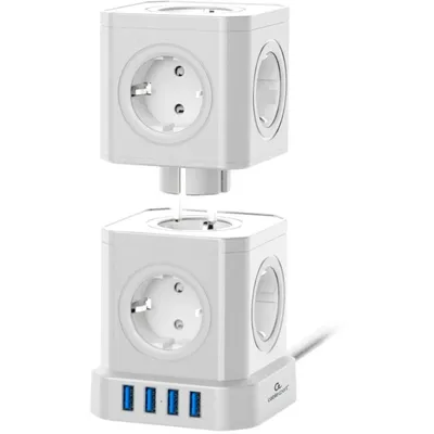 Сетевой фильтр Cablexpert TWR-9-U4-W-2, 9 розеток, 4×USB, 2 м, белый