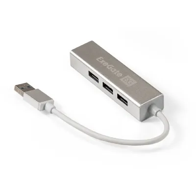 USB-хаб EXEGATE EX293981RUS, USB 3.0 → 4×USB 3.0, серебристый