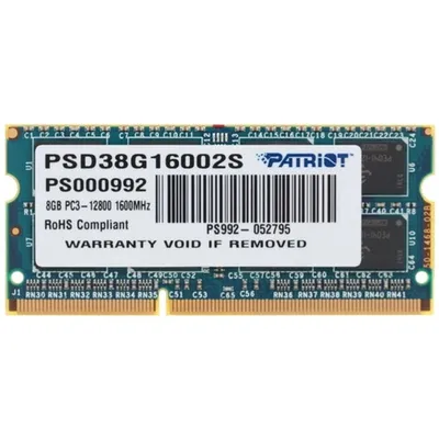 Модуль памяти Patriot PSD38G16002S, DDR3 SO-DIMM, 8 ГБ, 1600 МГц, CL11