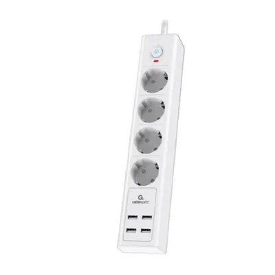 Сетевой фильтр Cablexpert EXN-4-U4-W-2, 4 розетки 220В, 4×USB-A, 2м