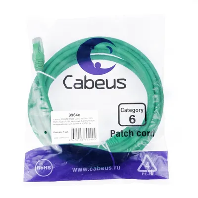 Патч-корд Cabeus PC-UTP-RJ45-Cat.6-3m-GN-LSZH, U/UTP Cat.6, 2×RJ45, 3 м, LSZH