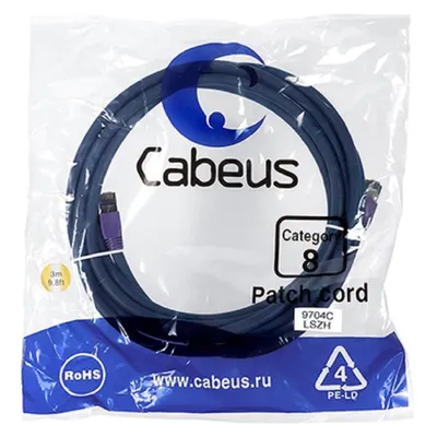 Патч-корд Cabeus PC-SSTP-RJ45-Cat.8-3m-LSZH, S/FTP, Cat.8, 3 м, LSZH