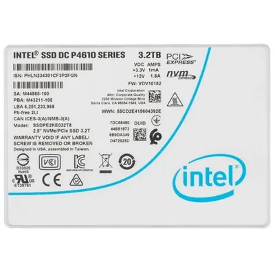твердотельные диски Intel SSD P4610 Series PCIe NVMe 3.1 x4, TLC, 3.2TB, U.2 15mm, R3200/W3050 Mb/s, IOPS 638K/222K, MTBF 2M, 1 year