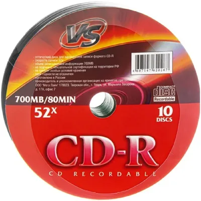 Диск CD-R VS (PERFEO) VSCDRSH1001, 700 МБ, 52x, упаковка 10 шт.