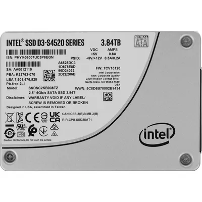 Накопитель SSD 3.84TB SATA-III Intel D3-S4520 series <SSDSC2KB038TZ01> 2.5" TLC 15300TBW