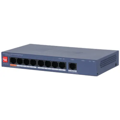 Коммутатор Dahua DH-CS4009-8ET1GT-60, 8×10/100 Мбит/с PoE + 1×1 Гбит/с, L2, 60 Вт