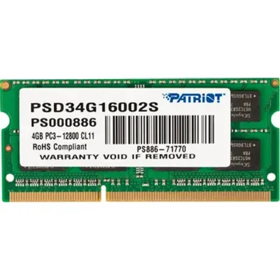 Модуль памяти Patriot PSD34G16002S, DDR3 SO-DIMM, 4 ГБ, 1600 МГц, CL11