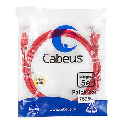 Патч-корд Cabeus PC-UTP-RJ45-Cat.5e-1.5m-RD-LSZH, U/UTP, Cat.5e, RJ45, 1.5 м