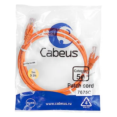 Патч-корд Cabeus PC-UTP-RJ45-Cat.5e-1m-OR, UTP, Cat.5e, 1 м, оранжевый
