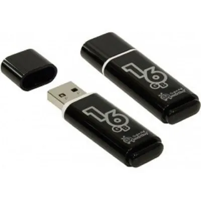 Флешка USB Smartbuy Glossy SB16GBGS-K, 16 ГБ, USB 2.0, 25/15 МБ/с, чёрная