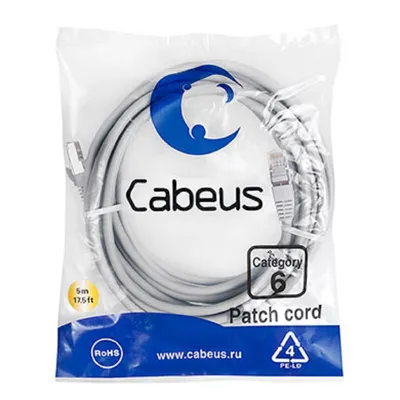 Патч-корд Cabeus PC-FTP-RJ45-CAT.6-5M-LSZH, F/UTP cat.6, 2×RJ45, 5м, LSZH