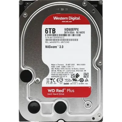 Жесткий диск Western Digital Red Plus NAS HDD 3.5" SATA 6TB, 5400 rpm, 256MB buffer, CMR, WD60EFPX, 1 year