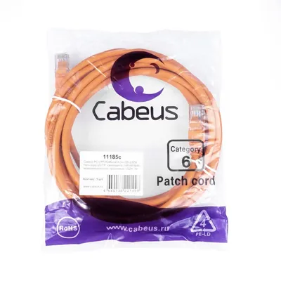 Патч-корд Cabeus PC-UTP-RJ45-Cat.6-3m-OR-LSZH, U/UTP, кат. 6, 3 м, оранжевый