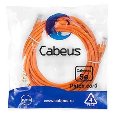 Патч-корд Cabeus PC-UTP-RJ45-Cat.5e-5m-OR-LSZH, U/UTP Cat.5e, 2xRJ45, 5 м, LSZH